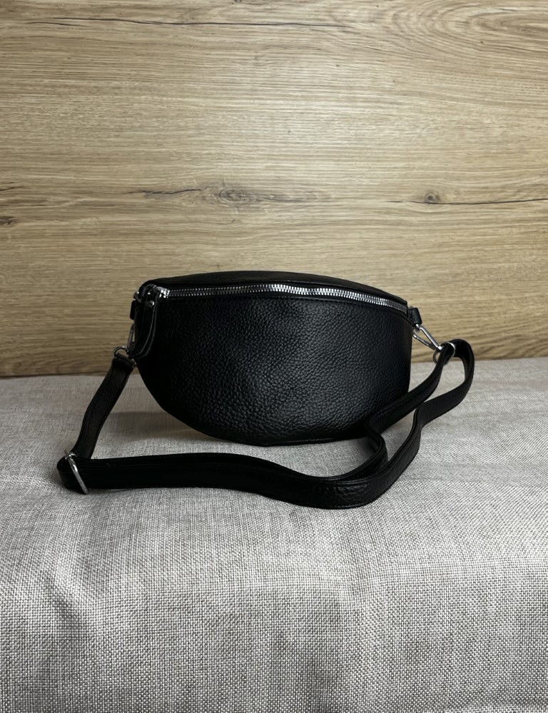 Γυναικείο μαύρο τσαντάκι μέσης με δύο λουριά 60178M φωτογραφία